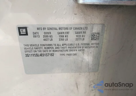 2014 Chevrolet Impala 1Ls from USA, damaged, VIN 2G11Y5SL4E9157182